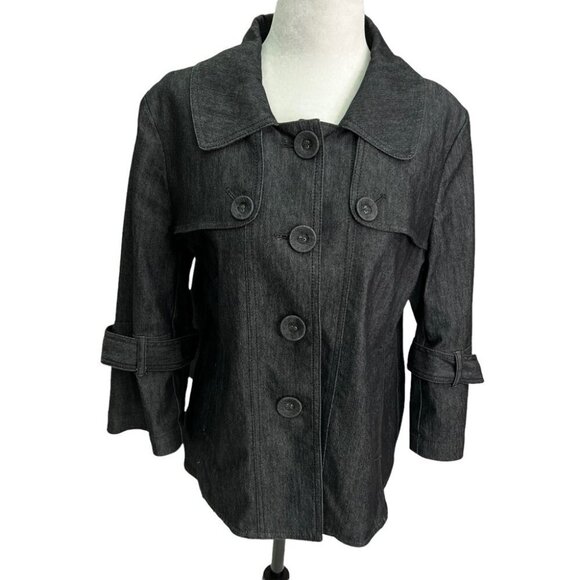 SANDRO Black Cotton Denim Cropped Burron Front Jacket Size M - Picture 1 of 9